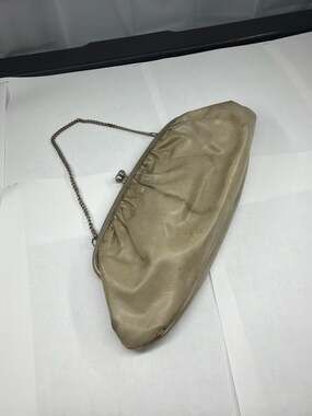 Vintage Ande Gray Pleated Leather Clutch with Chain Strap
